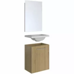 ALLIBERT Ensemble Meuble Lave-mains Avec Miroir BELEM PACK - L 40 X H 51 X P 25 Cm - 40 Cm- Couleur Chêne - Chêne Hamilton