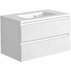ALLIBERT Meuble De Salle De Bain PESARO Blanc 2 Tiroirs 80 Cm + Plan Vasque SLIDE - Blanc Alpin