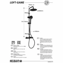 ALLIBERT Colonne De Douche LOFT-GAME - Pommeau De Tête Diamètre 23,8 Cm - Anticalcaire - Ajustable En Hauteur - Noir -ALLIBERT Soldes Magasin 17162469 3