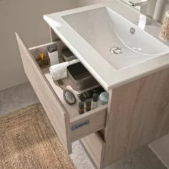 ALLIBERT Meuble De Salle De Bain 2 Tiroirs BAZIL éclairage LED 6 W Et Miroir - Couleur Chêne - 80 X 58 X 46 Cm - Chêne Hamilton -ALLIBERT Soldes Magasin 17808282 3