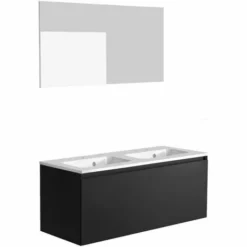 ALLIBERT Meuble De Salle De Bain NORDIK Noir Ultra Mat 120 Cm + Plan Vasque STYLE + Miroir DEKO 120x60 Cm - Noir