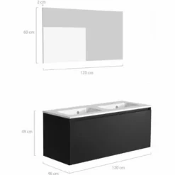 ALLIBERT Meuble De Salle De Bain NORDIK Noir Ultra Mat 120 Cm + Plan Vasque STYLE + Miroir DEKO 120x60 Cm - Noir -ALLIBERT Soldes Magasin 18165189 3
