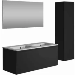 ALLIBERT Meuble De Salle De Bain NORDIK Noir Ultra Mat 120 Cm + Plan Vasque STYLE + Miroir DEKO 120x60 Cm + Colonne - Noir