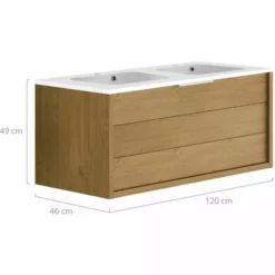 ALLIBERT Meuble De Salle De Bain SORENTO Couleur Chêne Clair 120 Cm + Plan Double Vasque STYLE - Chêne Kendal Huilé -ALLIBERT Soldes Magasin 18165194 3