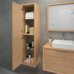 ALLIBERT Meuble De Salle De Bain SORENTO Couleur Chêne Clair 120cm + Plan Double Vasque STYLE + Miroir Et Colonne - Chêne Kendal Huilé -ALLIBERT Soldes Magasin 18165197 5