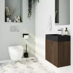 ALLIBERT Meuble Lave-mains JAVA PACK Noyer + Vasque Noire 40,2 X 48,6 X 25,1 Cm - Noyer -ALLIBERT Soldes Magasin 18513287 4