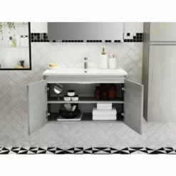 ALLIBERT Meuble Sous-vasque 80 Cm 2 Portes PESARO Béton Chicago - Béton Chicago -ALLIBERT Soldes Magasin 18823867 4