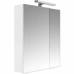 ALLIBERT Armoire De Salle De Bain 60 Cm Avec éclairage LED Et Bloc Prise JUNO 2 Portes Miroir Blanc Brillant - Blanc