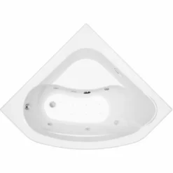 ALLIBERT Baignoire Balnéo D'angle LUCINA ESSENTIA - Tablier Acrylique Inclus - Massage Eau + Air 140 X 140 Cm - Blanc