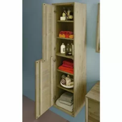 ALLIBERT Colonne De Salle De Bain à  Suspendre ESTRADA - 2 Portes à  Fermeture Progressive Acacia - Acacia Massif -ALLIBERT Soldes Magasin 19868403 3