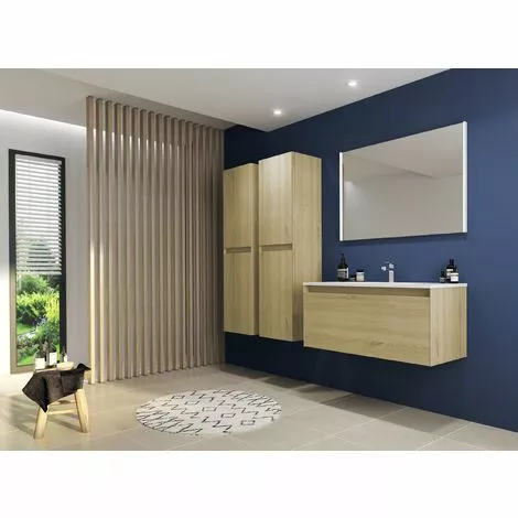 ALLIBERT Meuble Sous-vasque 100 Cm à Suspendre FANGORN 2 Tiroirs 100 X 45 X 46 Cm - Couleur Chêne - Chêne Sona 3 ALLIBERT Meuble Sous-vasque 100 Cm à Suspendre FANGORN 2 Tiroirs 100 X 45 X 46 Cm - Couleur Chêne - Chêne Sona – Image 3