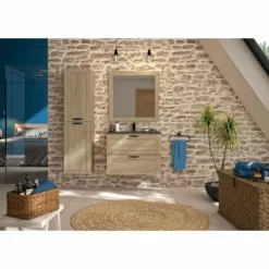 ALLIBERT Meuble Sous-vasque 80 Cm à  Suspendre CAMBRIDGE - 2 Tiroirs Bois à  Fermeture Progressive Couleur Chêne - Chêne Hamilton -ALLIBERT Soldes Magasin 19868419 3
