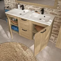 ALLIBERT Meuble Sous-vasque 120 Cm à  Suspendre CAMBRIDGE - 2 Tiroirs + 2 Portes à  Fermeture Progressive Couleur Chêne - Chêne Hamilton -ALLIBERT Soldes Magasin 19868421 3