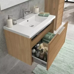 ALLIBERT Meuble Sous-vasque 80 Cm à  Suspendre SORENTO - 2 Tiroirs - 80 X 47,2 X 46 Cm - Couleur Chêne Huilé - Chêne Kendal Huilé -ALLIBERT Soldes Magasin 20821207 3