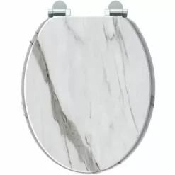 ALLIBERT Abattant WC En Bois Compressé Décor Marbre Blanc 4 Faces NATURO - Marbre Blanc