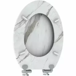 ALLIBERT Abattant WC En Bois Compressé Décor Marbre Blanc 4 Faces NATURO - Marbre Blanc -ALLIBERT Soldes Magasin 24401405 3