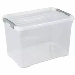 ALLIBERT Boîte De Rangement Handy Plus - Clips Gris - Couvercle Transparent - 65 L