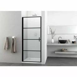 ALLIBERT Porte De Douche Pivotante LOFT-GAME à  Carreaux - Verre 8 Mm - Fermeture Magnétique - Noir - 87-89 X 200 Cm