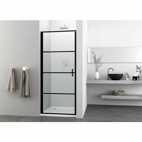 ALLIBERT Porte De Douche Pivotante LOFT-GAME à Carreaux - Verre 8 Mm - Fermeture Magnétique - Noir - 87-89 X 200 Cm 1 ALLIBERT Porte De Douche Pivotante LOFT-GAME à Carreaux - Verre 8 Mm - Fermeture Magnétique - Noir - 87-89 X 200 Cm