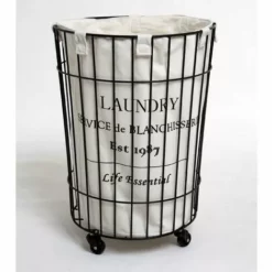 ALLIBERT Panier à  Linge En Métal Et Coton ANGUS 39 X 55 X 39 Cm - Decor