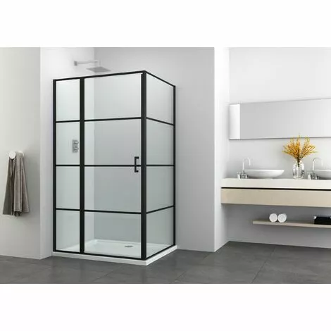 ALLIBERT Paroi Walk In Close LOFT-GAME à Carreaux -anti Calcaire - Fermeture Magnétique -noir - 117-119 X 87-89 X 200cm 2 ALLIBERT Paroi Walk In Close LOFT-GAME à Carreaux -anti Calcaire - Fermeture Magnétique -noir - 117-119 X 87-89 X 200cm – Image 2