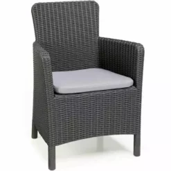 Allibert Fauteuil De Dinette TRENTON Aspect Tressé, Graphite Incl. Coussin D'assise