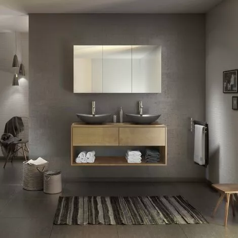 ALLIBERT Ensemble Meuble De Salle De Bain MARNY Chêne 2 Tiroirs 120cm + Plan Pour Vasque à Poser 3 ALLIBERT Ensemble Meuble De Salle De Bain MARNY Chêne 2 Tiroirs 120cm + Plan Pour Vasque à Poser – Image 3